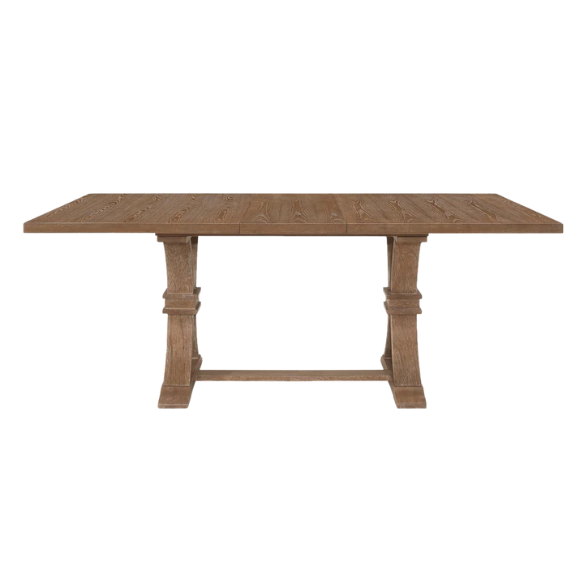 Rustic Wood Expandable Dining Table with X-Frame Base – Rubberwood Top, Extension Leaf, and Natural Rustic Design