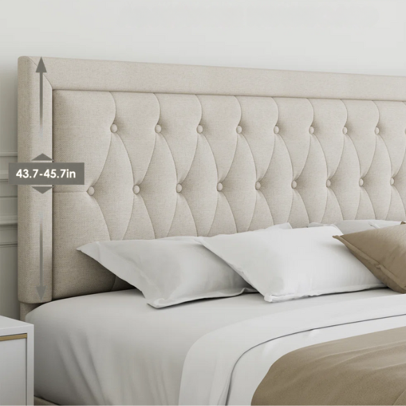 Luxurious King Size Velvet Tufted Upholstered Bed Frame with Adjustable Headboard, Button Tufting, and Nailhead Trim – No Box Spring Needed for Superior Support and Comfort