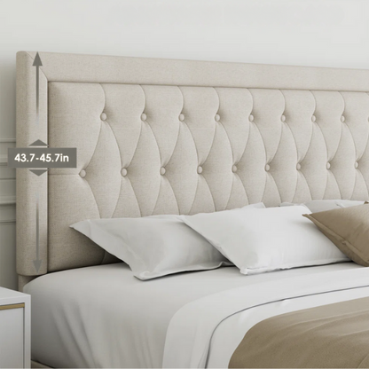 Luxurious King Size Velvet Tufted Upholstered Bed Frame with Adjustable Headboard, Button Tufting, and Nailhead Trim – No Box Spring Needed for Superior Support and Comfort