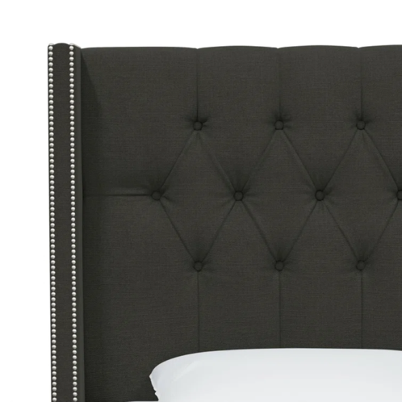 Timeless Upholstered Wingback King Size Bed with Button Tufting and Nailhead Trim
