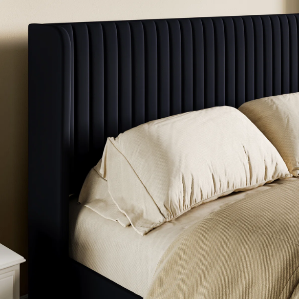 Luxurious King Size Upholstered Velvet Platform Bed with Modern Wingback Headboard – Heavy-Duty Steel Frame, No Box Spring Needed, and Ample Under-Bed Storage