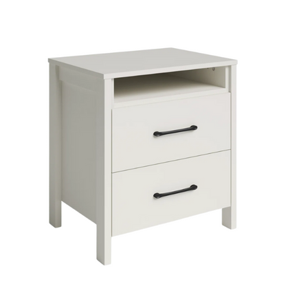 22.7" 2-Drawer Nightstand – Space-Saving Modern Minimalism, Engineered Wood with Clean-Lined Silhouette, Neutral Finish, Open Cubby & 2 Spacious Drawers for Bedroom Storage, Ideal for Tech & Accessories