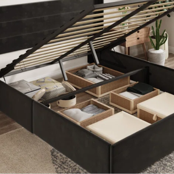 Luxurious Velvet Upholstered Hydraulic Lift-Up Storage Platform Bed – Full/Double Size with Sleek Design & Maximized Space