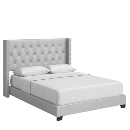 Queen Size Upholstered Low Profile Bed with Glamorous Button Tufted Foundation – Elegant and Timeless Design