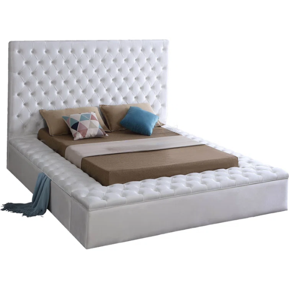 Elegant Velvet Upholstered King Size Platform Storage Bed with Tufted Headboard and Slats