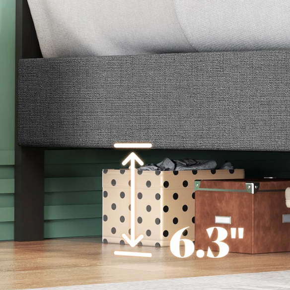 Linen Upholstered Bed Frame – Full/Double Size with Height Adjustable Headboard & 2 Built-In Storage Drawers