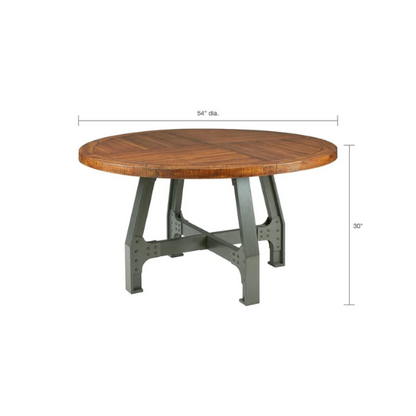 Round Dining/Gathering Table - Amber & Graphite, Solid Wood Planks with Industrial-Inspired Design, Adjustable Height for Family Gatherings