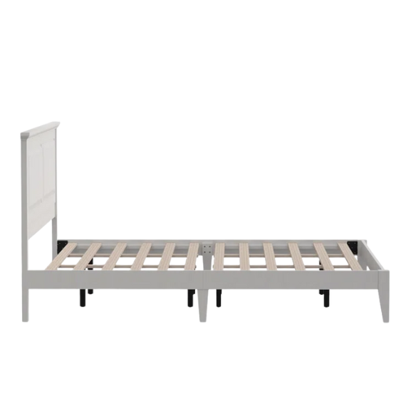 King Size Solid Oak Platform Storage Bed with Inset Panel Headboard, Molding Detail, and Slat System