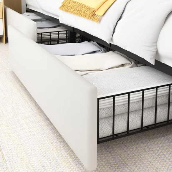 Velvet Upholstered Queen Size Platform Bed with Adjustable Headboard and 4 Storage Drawers
