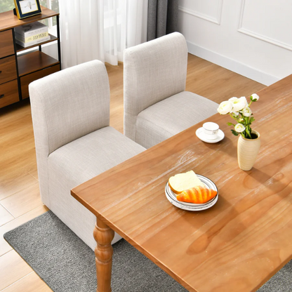 Neutral Beige Linen Upholstered Rolling Dining Chair with Casters – Comfortable Accent Seating