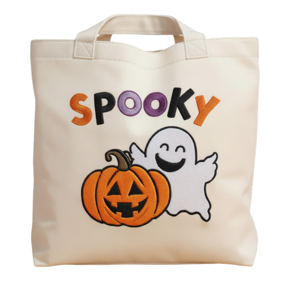 Spooky Embroidered Canvas Tote Bag