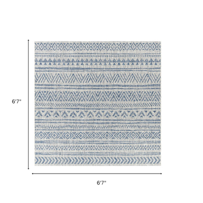 Striped Geometric Area Rug – Blue & Taupe, Durable Polypropylene, Low-Pile Design for High-Traffic Indoor/Outdoor Spaces
