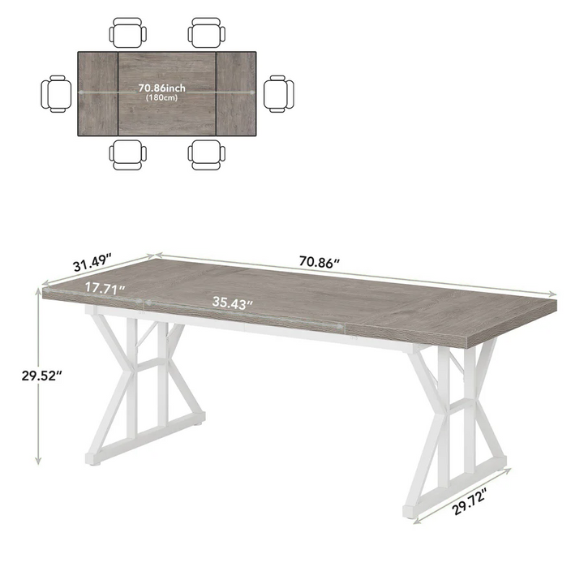 Farmhouse Dining Table for 6-8 People – Rectangular Wood Kitchen Table with X-Shaped Accents, Spacious & Multifunctional for Dining, Office, or Gathering