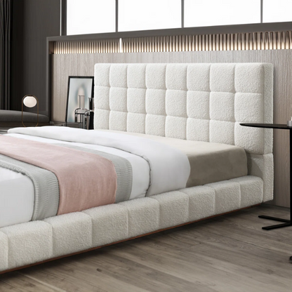 King Size Upholstered Platform Bed with Luxurious Tufted Bouclé Fabric – Modern Elegance, Timeless Sophistication, and Superior Craftsmanship for Your Bedroom Sanctuary