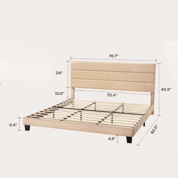 King Size Upholstered Platform Bed with Steel Frame, Foam Padding, and Durable Slat Support