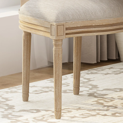 Beige Upholstered Dining Chairs with Natural Wood Frame and Wicker Backrest (Set of 2)