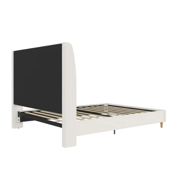 Luxurious Queen Size Upholstered Wingback Bed in Soft Linen Fabric