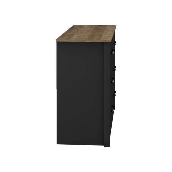 Modern 6-Drawer Double Dresser with Flared Feet and Sleek Black Metal Handles
