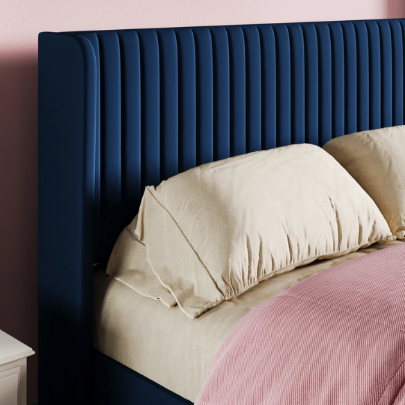 Luxurious King Size Upholstered Velvet Platform Bed with Modern Wingback Headboard – Heavy-Duty Steel Frame, No Box Spring Needed, and Ample Under-Bed Storage