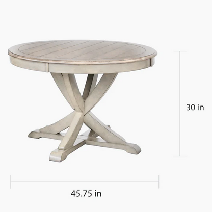 Country-Style 3-Piece Dining Set – Round Beadboard Table with X-Base and Geometric Back Chairs