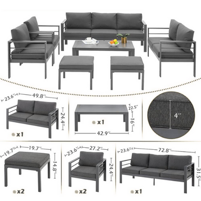 Modern Outdoor Patio Furniture Set | 7-Piece Conversation Set with Coffee Table and Cushions | Ideal for Balcony, Porch, and Lawn
