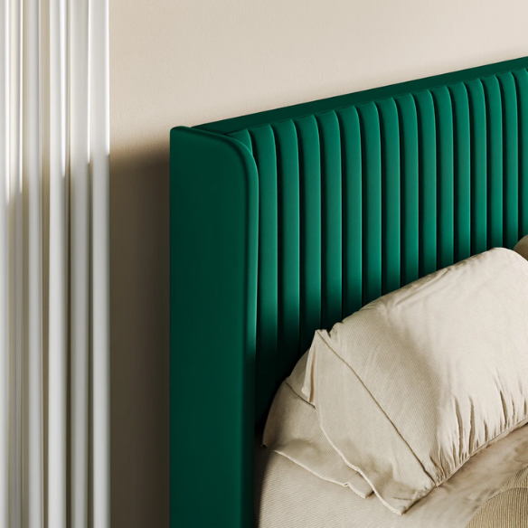 Luxurious King Size Upholstered Velvet Platform Bed with Modern Wingback Headboard – Heavy-Duty Steel Frame, No Box Spring Needed, and Ample Under-Bed Storage