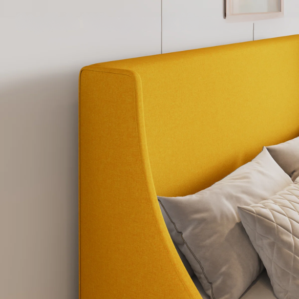 Modern Queen Size Upholstered Platform Bed with Deluxe Wingback and Linen Blend Fabric