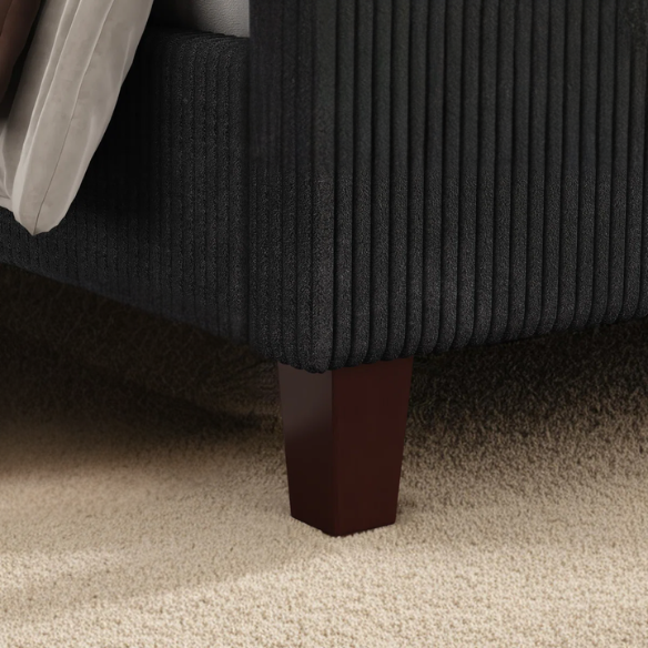 Queen Size Upholstered Bed with Soft Corduroy Fabric and Solid Wood Legs – Stylish and Comfortable Design