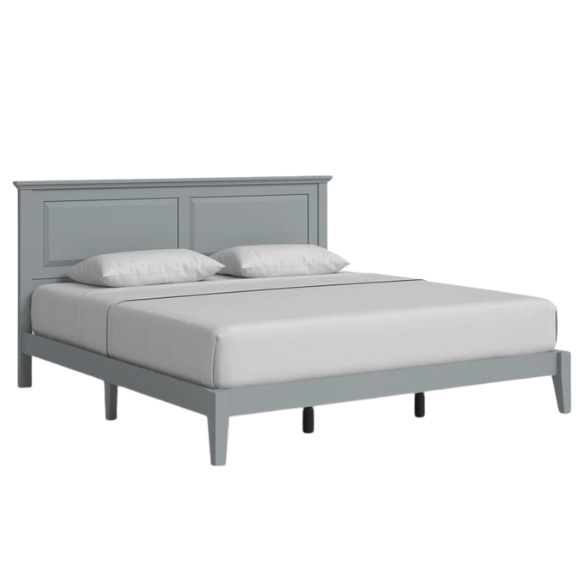 King Size Solid Oak Platform Storage Bed with Inset Panel Headboard, Molding Detail, and Slat System