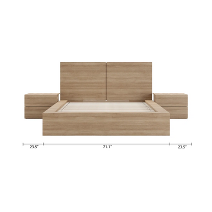 Elegant 3-Piece Wood Bedroom Set – Full Double Size Bed with Stylish Headboard and 2 Matching Nightstands