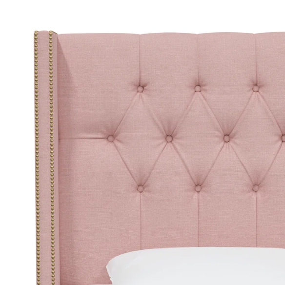 Timeless Upholstered Wingback King Size Bed with Button Tufting and Nailhead Trim