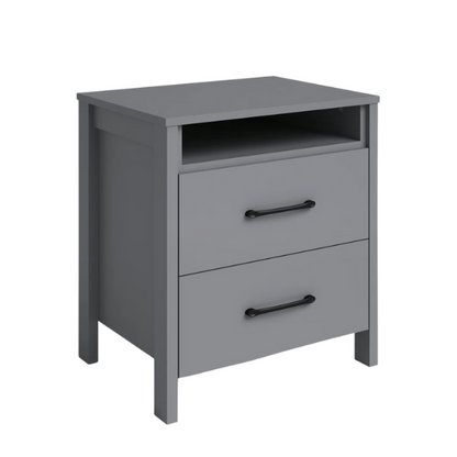 22.7" 2-Drawer Nightstand – Space-Saving Modern Minimalism, Engineered Wood with Clean-Lined Silhouette, Neutral Finish, Open Cubby & 2 Spacious Drawers for Bedroom Storage, Ideal for Tech & Accessories