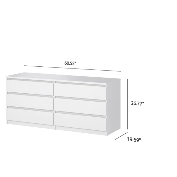 Versatile 60.5" 6-Drawer Double Dresser with Smooth Metal Glides and Clean-Lined Silhouette