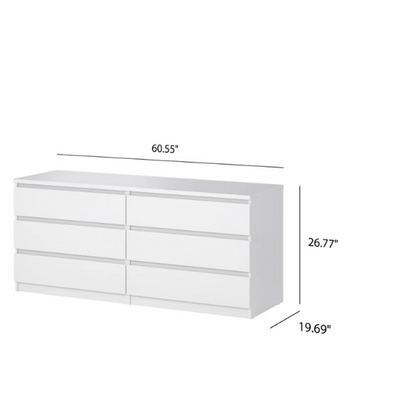 Versatile 60.5" 6-Drawer Double Dresser with Smooth Metal Glides and Clean-Lined Silhouette