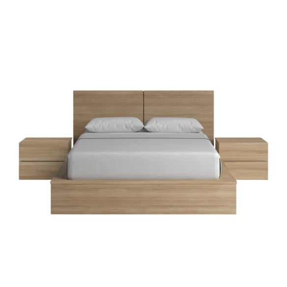 Modern 4-Piece Queen Bedroom Set with Platform Bed, Headboard, and 2 Drawer Nightstands