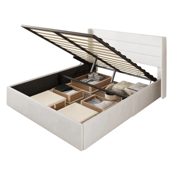 Luxurious Velvet Upholstered Hydraulic Lift-Up Storage Platform Bed – Full/Double Size with Sleek Design & Maximized Space