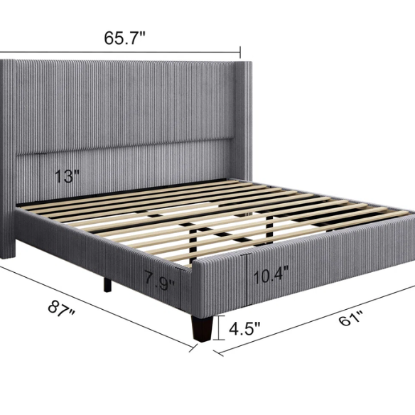 Queen Size Upholstered Bed with Soft Corduroy Fabric and Solid Wood Legs – Stylish and Comfortable Design