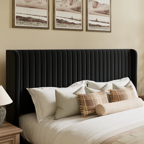 King Size Upholstered Platform Bed with Wingback Headboard – Simple, Elegant Design, Sturdy Wooden Slats, No Box Spring Needed for a Luxurious Sleep Experience