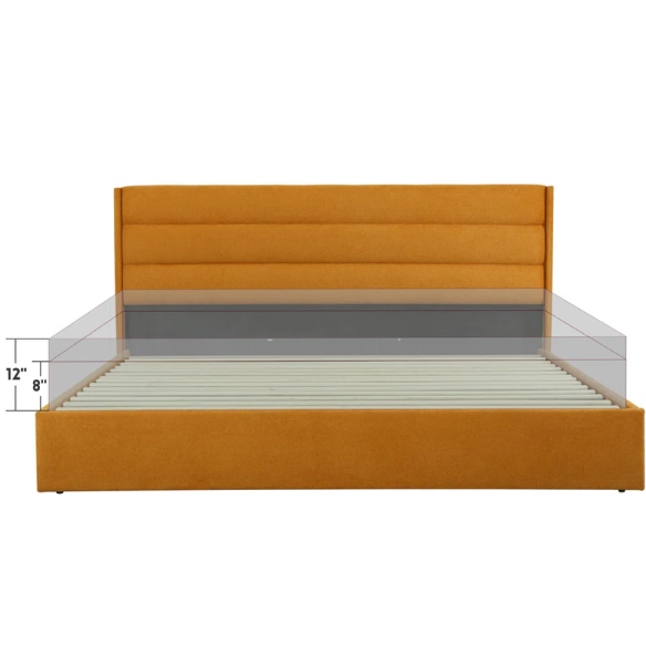 Elegant Hydraulic Lift Upholstered Storage Bed with Wingback Headboard, Linen Fabric, Button-Tufted Detailing, and Ample Under-Bed Storage for Bedding and Seasonal Items