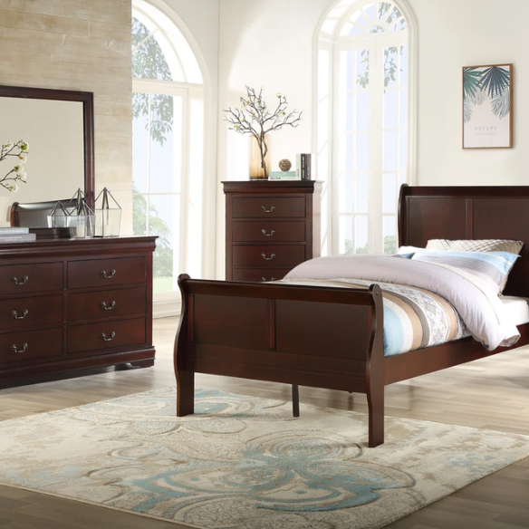 Elegant Polish Wooden Louis Philippe Style 5-Piece Full Double Size Bedroom Set – Timeless Design with Classic Charm and Luxurious Craftsmanship