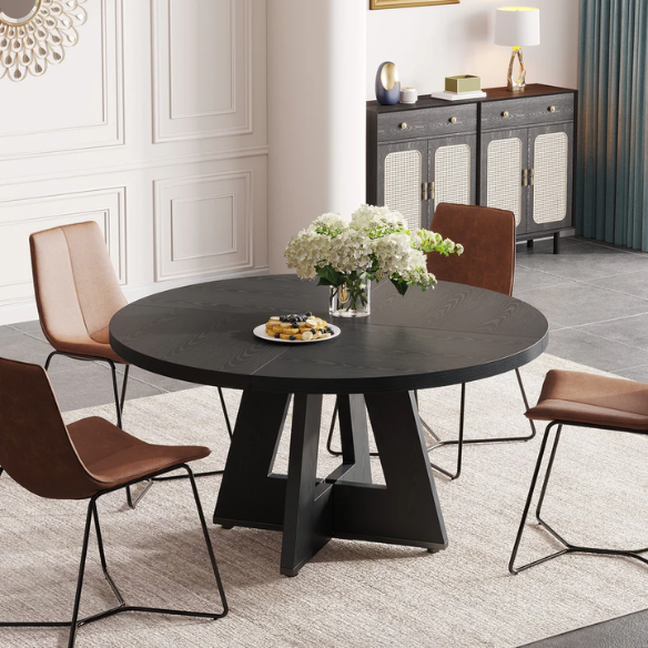 47-Inch Round Dining Table for 4 – Modern Wood Kitchen Table with MDF Legs, Perfect for Dining Room, Kitchen, or Living Room