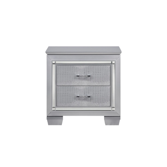 Modern Glam Queen Bedroom Set in Silver with LED Lighting & Crystal Tufted Headboard