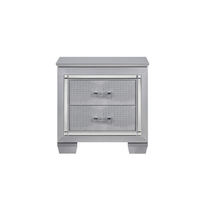 Modern Glam Queen Bedroom Set in Silver with LED Lighting & Crystal Tufted Headboard