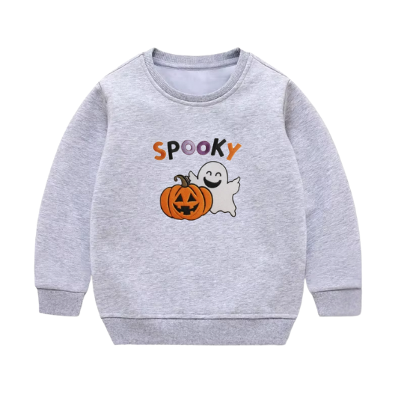 Youth Cozy Embroidered Pumpkin & Ghost 'SPOOKY' Sweater