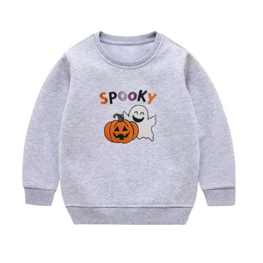 Youth Cozy Embroidered Pumpkin & Ghost 'SPOOKY' Sweater