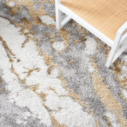 Plush Abstract Gold & Grey Pattern Shag Rug