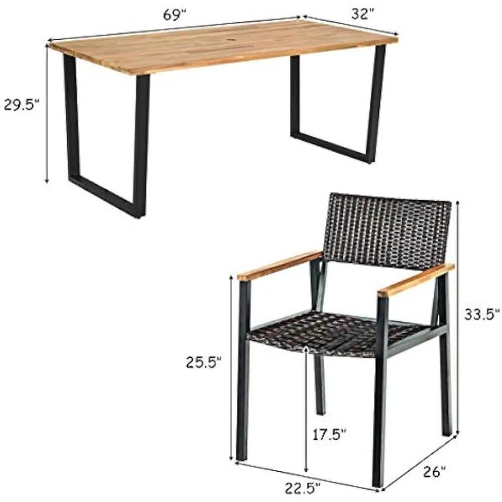 7 Pieces Patio Dining Set, Patented Patio Furniture Sets W/Large Rectangle Acacia Wood Table Top, Outdoor Furniture Dining Set