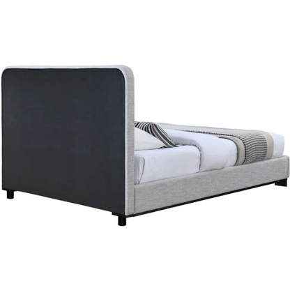 Luxurious Linen Textured Fabric King Size Upholstered Panel Bed with Solid Wood Base