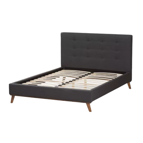 Modern Upholstered Platform Bed with Button Tufting and Eucalyptus Wood Frame – King Size