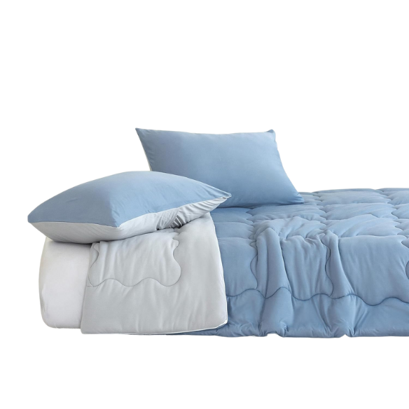 Reversible Ultra-Soft Comforter Set, Jersey Knit Milk Cup Breathable Fluffy Light Weight Bedding Down Alternative & Pillowcase
